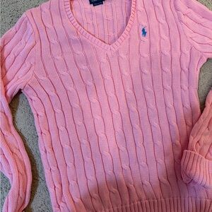 Ralph Lauren Pink Cable-Knit cotton V-Neck Sweater